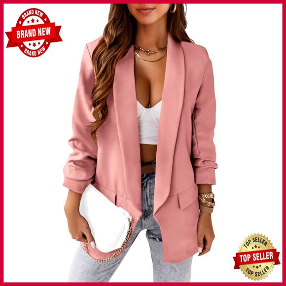Women's Long Sleeve Open Front Blazer Business Casual Jacket Polyester
